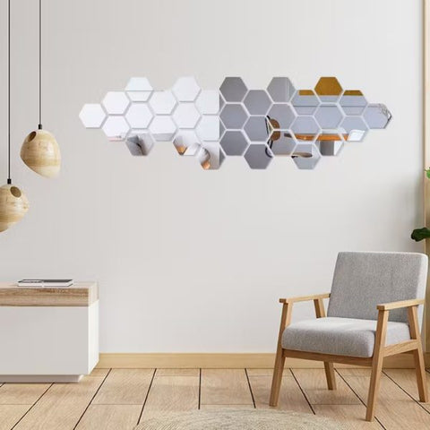 HexaGlow – 3D Acrylic Mirror Wall Stickers (12-Piece Set) (Modern & Stylish Hexagon Shape)