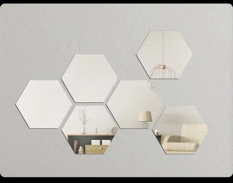 HexaGlow – 3D Acrylic Mirror Wall Stickers (12-Piece Set) (Modern & Stylish Hexagon Shape)