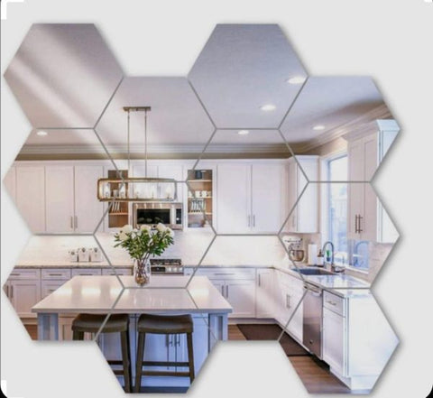 HexaGlow – 3D Acrylic Mirror Wall Stickers (12-Piece Set) (Modern & Stylish Hexagon Shape)