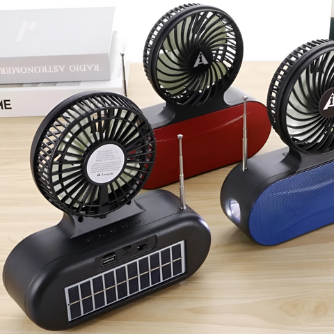 BreezeBeats – Solar Fan Bluetooth Speaker with Flashlight & FM Radio