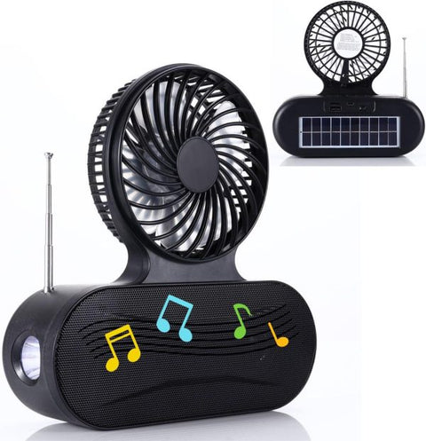 BreezeBeats – Solar Fan Bluetooth Speaker with Flashlight & FM Radio